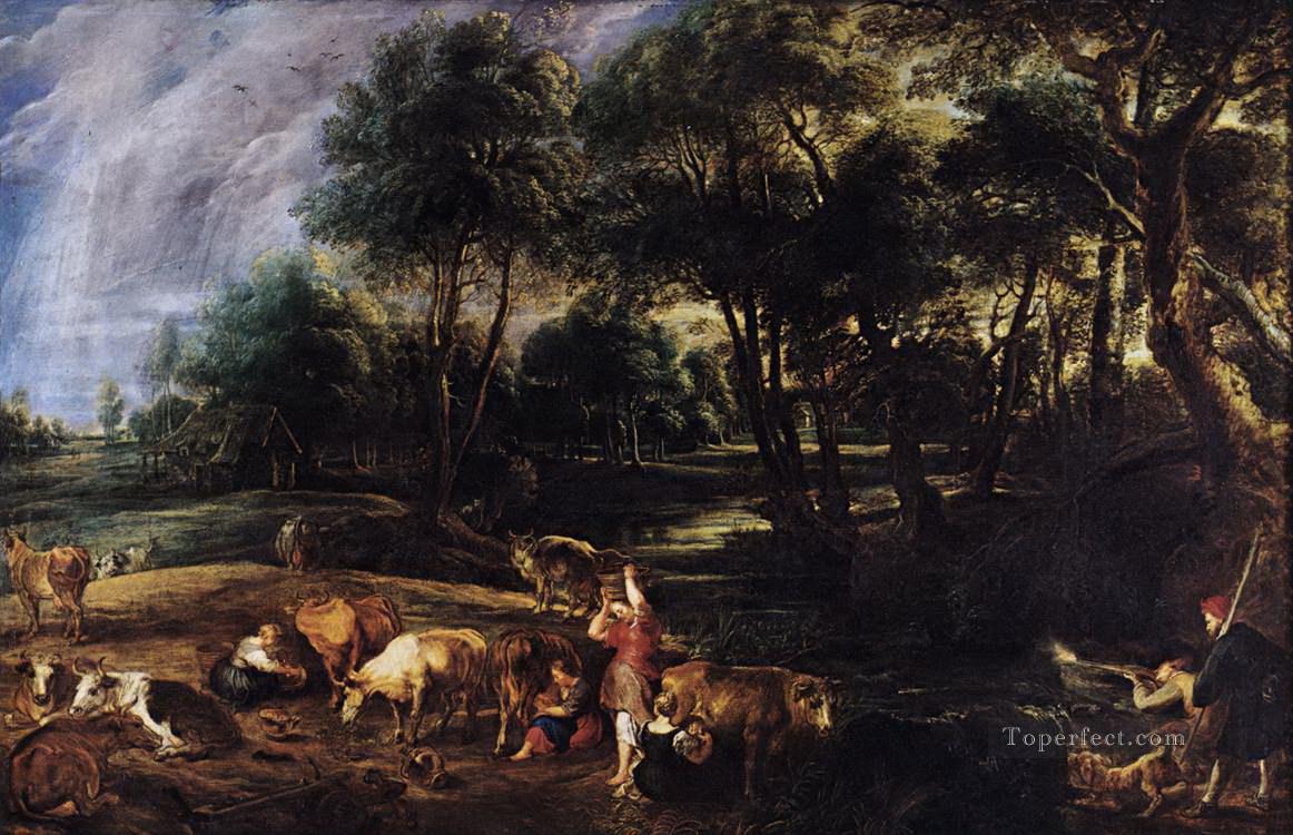 牛と野鳥のいる風景 ピーター・パウル・ルーベンス油絵